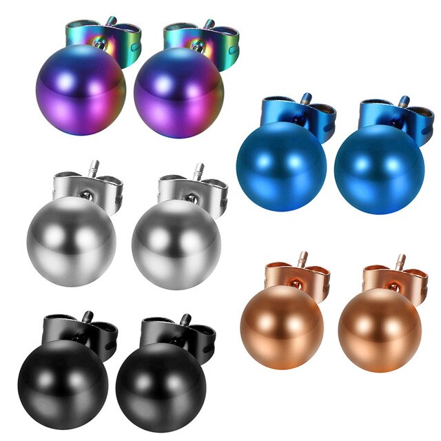 3-8mm 5 Pairs Colored Ball Stainless Steel Trendy Stud Earrings-Earrings-Innovato Design-8mm-Innovato Design