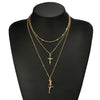 Cross and Rose Pendant Triple Chain Gold Necklace-Necklaces-Innovato Design-Innovato Design