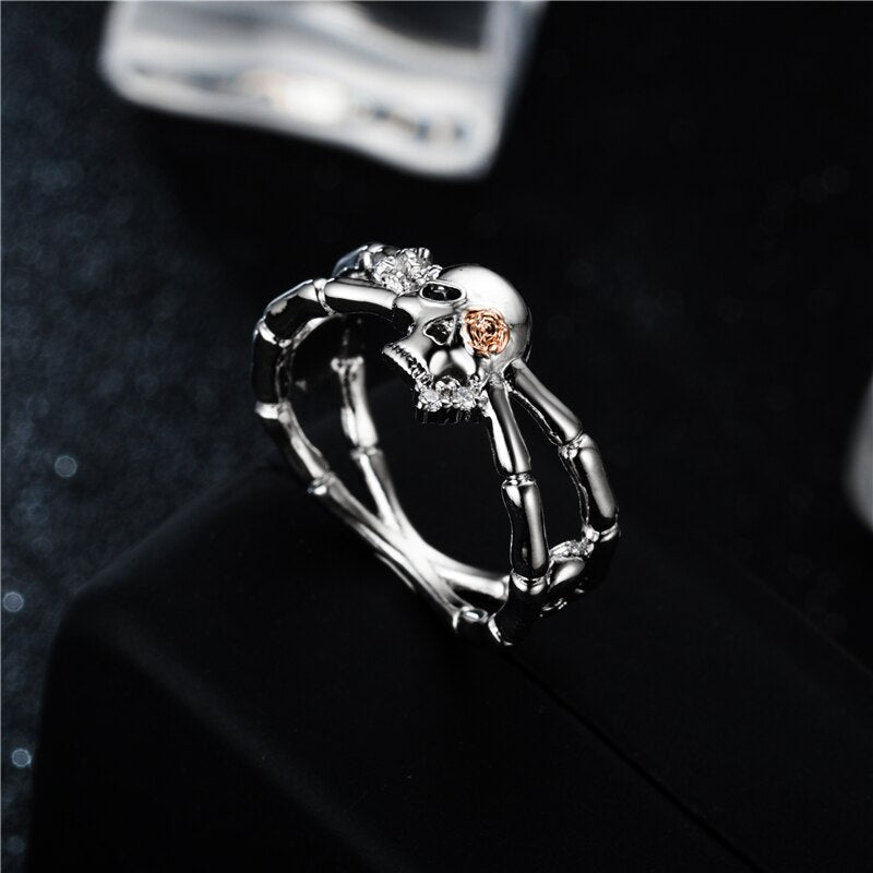 Skull, Skeleton Hand, Flower and Cubic Zirconia Punk Biker Ring-Rings-Innovato Design-6-Black-Innovato Design