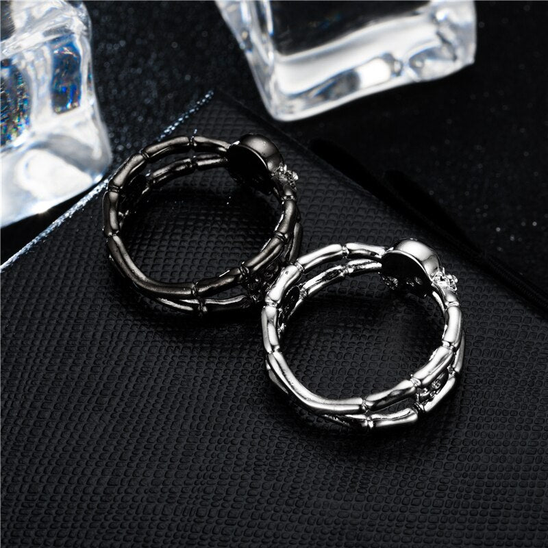 Skull, Skeleton Hand, Flower and Cubic Zirconia Punk Biker Ring-Rings-Innovato Design-6-Black-Innovato Design