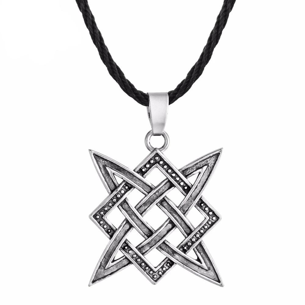 Silver Svarog Valknut Square Pendant wit Simple Rope Necklace-Necklaces-Innovato Design-Innovato Design