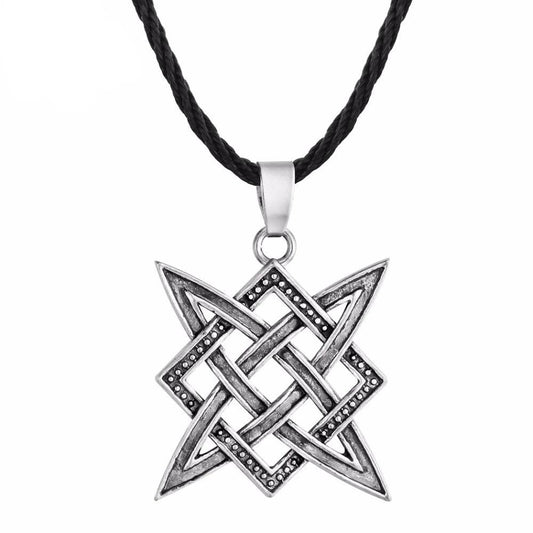 Silver Svarog Valknut Square Pendant wit Simple Rope Necklace-Necklaces-Innovato Design-Innovato Design