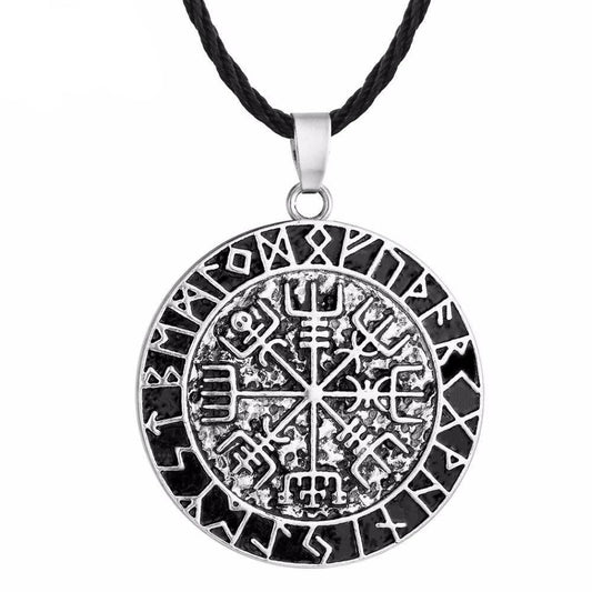 Silver Vegvisir Symbol Rune Pendant with Chain Link Necklace-Necklaces-Innovato Design-Innovato Design