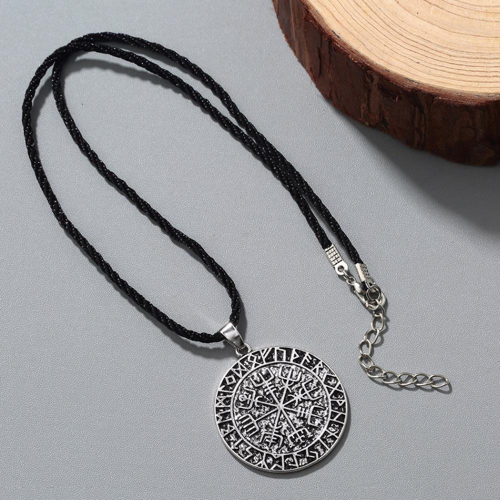 Silver Vegvisir Symbol Rune Pendant with Chain Link Necklace-Necklaces-Innovato Design-Innovato Design