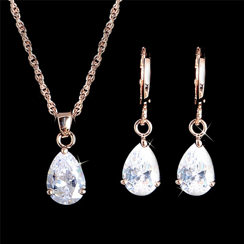 Crystal Necklace & Earrings Fashion Jewelry Set-Jewelry Sets-Innovato Design-Rose Red-Innovato Design