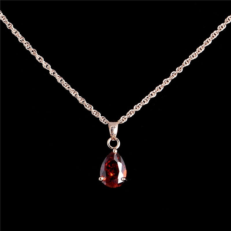 Crystal Necklace & Earrings Fashion Jewelry Set-Jewelry Sets-Innovato Design-Rose Red-Innovato Design