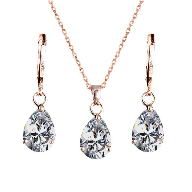 Crystal Necklace & Earrings Fashion Jewelry Set-Jewelry Sets-Innovato Design-White-Innovato Design
