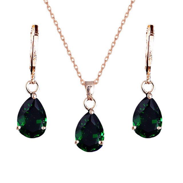 Crystal Necklace & Earrings Fashion Jewelry Set-Jewelry Sets-Innovato Design-Dark Green-Innovato Design