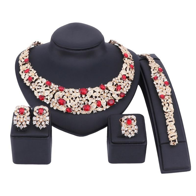 Bohemia Crystal and Rhinestone Necklace, Bracelet, Earrings & Ring Wedding Jewelry Set-Jewelry Sets-Innovato Design-Gold Black-Innovato Design