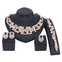 Bohemia Crystal and Rhinestone Necklace, Bracelet, Earrings & Ring Wedding Jewelry Set-Jewelry Sets-Innovato Design-Gold Black-Innovato Design