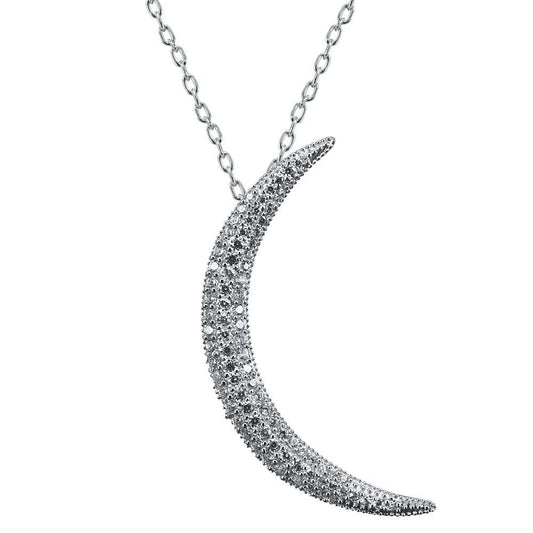 Thin Sterling Silver Crystal Moon Pendant and Necklace-Necklaces-Innovato Design-Innovato Design