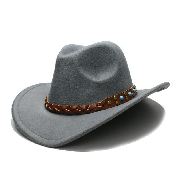 Cowboy Hat Fedora with Turquoise Beads and Faux Leather Braid Band-Hats-Innovato Design-Black-Innovato Design