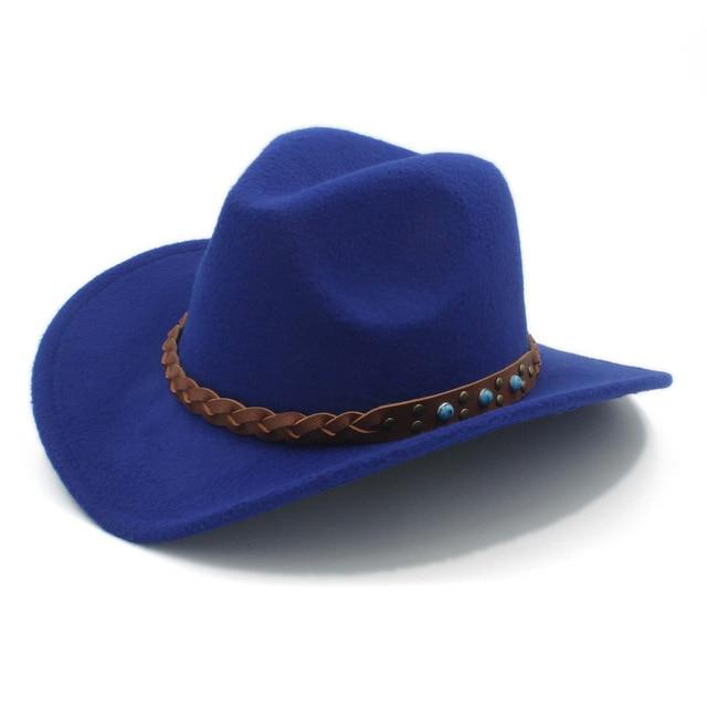 Cowboy Hat Fedora with Turquoise Beads and Faux Leather Braid Band-Hats-Innovato Design-Blue-Innovato Design