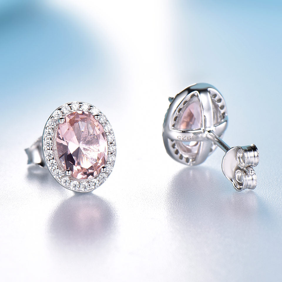 Pink Sapphire or Sky Blue Topaz and Cubic Zirconia 925 Sterling Silver Pendant, Stud Earrings & Ring Jewelry Set-Jewelry Sets-Innovato Design-Morganite-5-Innovato Design