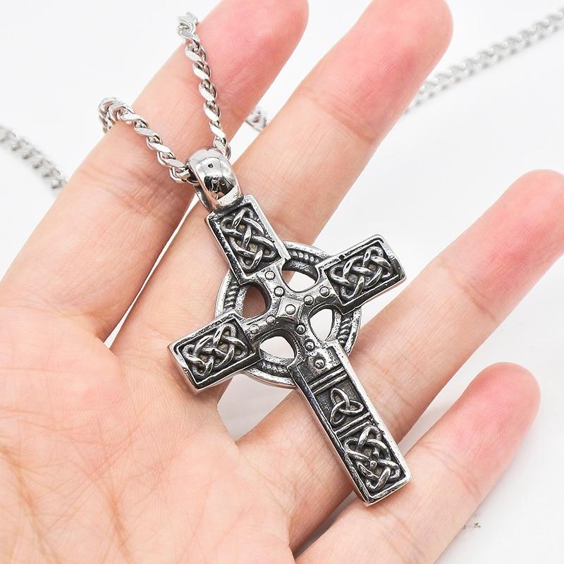 Rustic Stainless Steel Silver Cross Pendant with Knotted Design Necklace-Necklaces-Innovato Design-Innovato Design
