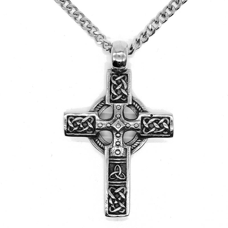 Rustic Stainless Steel Silver Cross Pendant with Knotted Design Necklace-Necklaces-Innovato Design-Innovato Design
