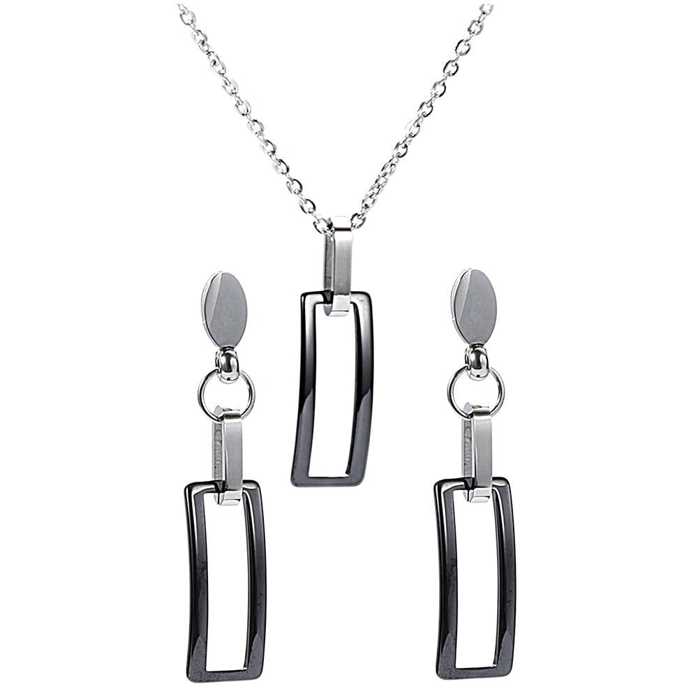 Rectangular Black or White Ceramic Necklace & Earrings Wedding Geometric Jewelry Set-Jewelry Sets-Innovato Design-White-Innovato Design