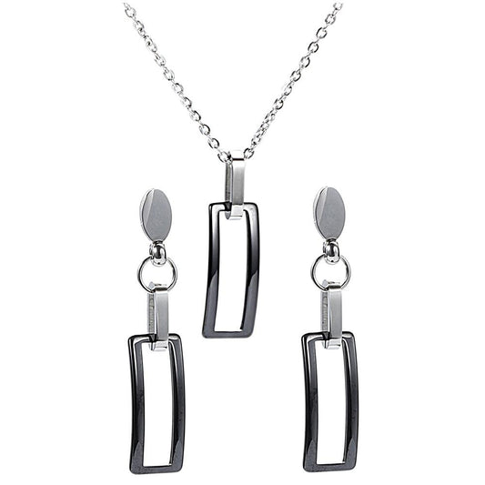 Rectangular Black or White Ceramic Necklace & Earrings Wedding Geometric Jewelry Set-Jewelry Sets-Innovato Design-White-Innovato Design