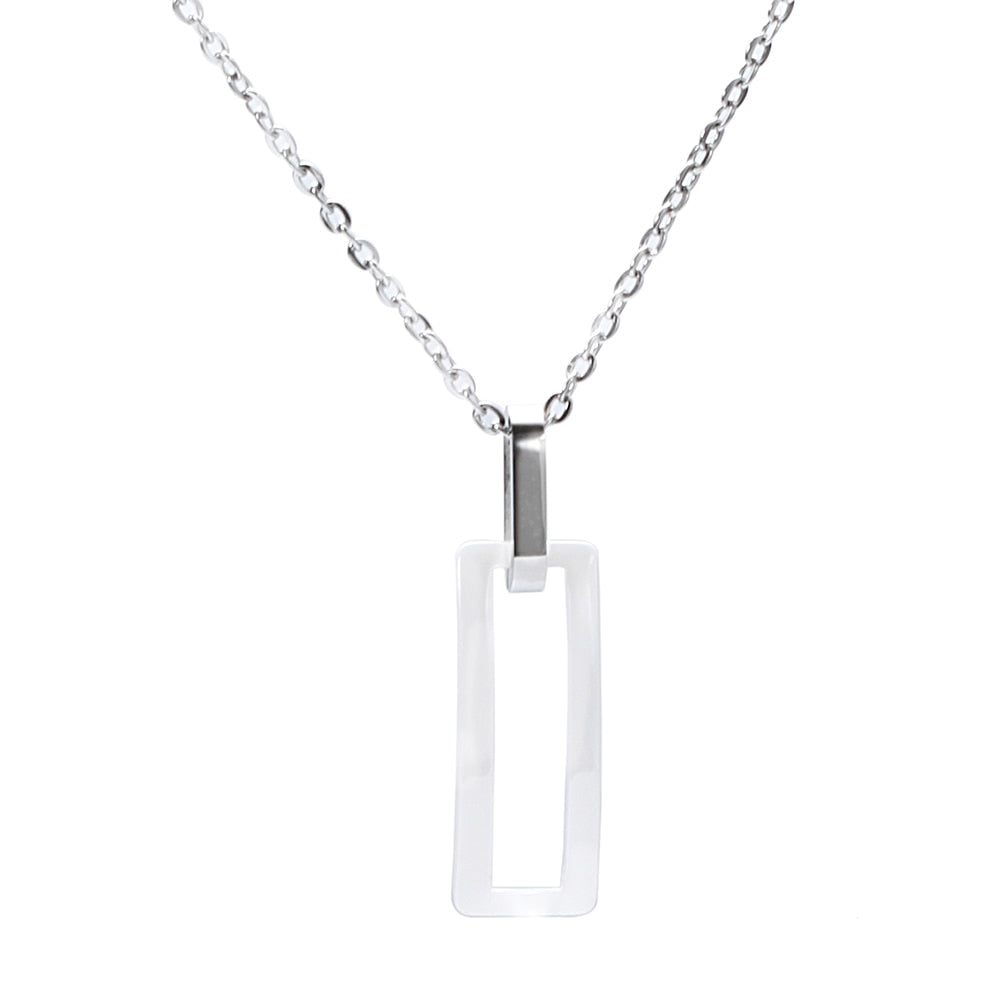 Rectangular Black or White Ceramic Necklace & Earrings Wedding Geometric Jewelry Set-Jewelry Sets-Innovato Design-White-Innovato Design