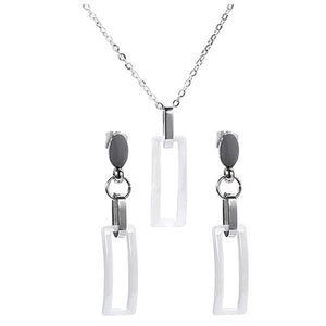 Rectangular Black or White Ceramic Necklace & Earrings Wedding Geometric Jewelry Set-Jewelry Sets-Innovato Design-White-Innovato Design