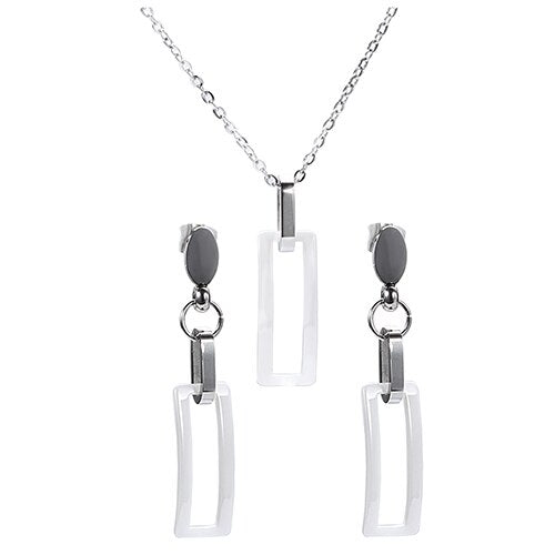 Rectangular Black or White Ceramic Necklace & Earrings Wedding Geometric Jewelry Set