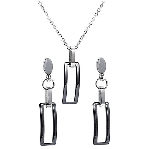 Rectangular Black or White Ceramic Necklace & Earrings Wedding Geometric Jewelry Set-Jewelry Sets-Innovato Design-Black-Innovato Design