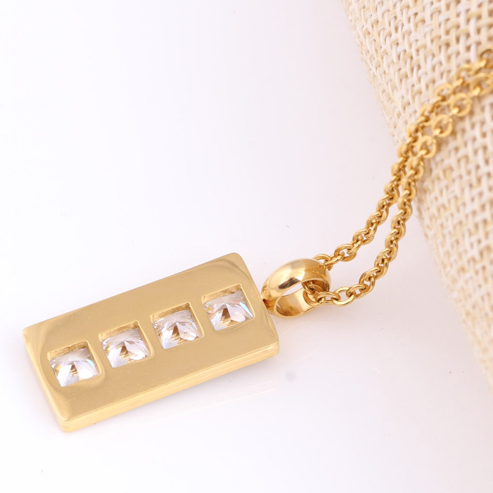 Gold-Plated Square Crystal Stainless Steel Necklace & Earrings Jewelry Set-Jewelry Sets-Innovato Design-Innovato Design