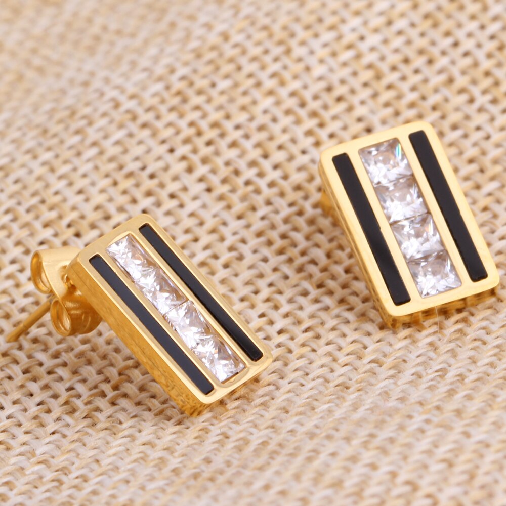 Gold-Plated Square Crystal Stainless Steel Necklace & Earrings Jewelry Set-Jewelry Sets-Innovato Design-Innovato Design