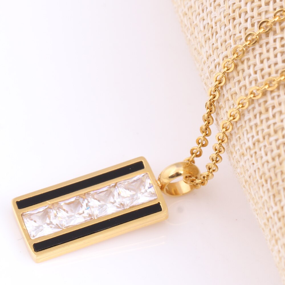 Gold-Plated Square Crystal Stainless Steel Necklace & Earrings Jewelry Set-Jewelry Sets-Innovato Design-Innovato Design