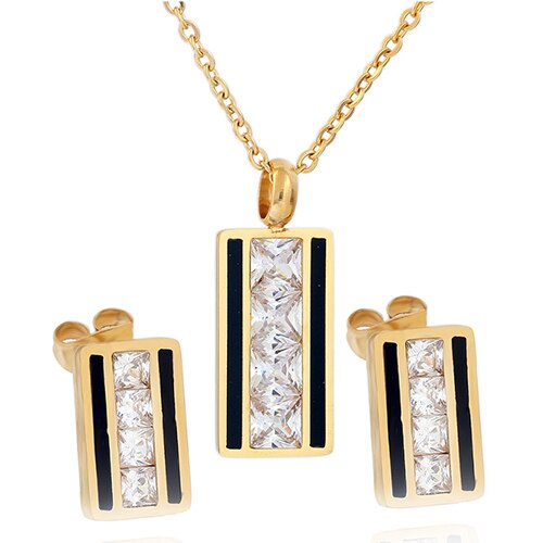 Gold-Plated Square Crystal Stainless Steel Necklace & Earrings Jewelry Set-Jewelry Sets-Innovato Design-Innovato Design