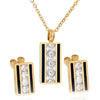 Gold-Plated Square Crystal Stainless Steel Necklace & Earrings Jewelry Set