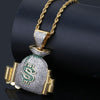 US Dollars Money Bag Paved Cubic Zirconia Stainless Steel Hip-Hop Pendant Necklace-Necklace-Innovato Design-Cuban Chain-18inch-Innovato Design