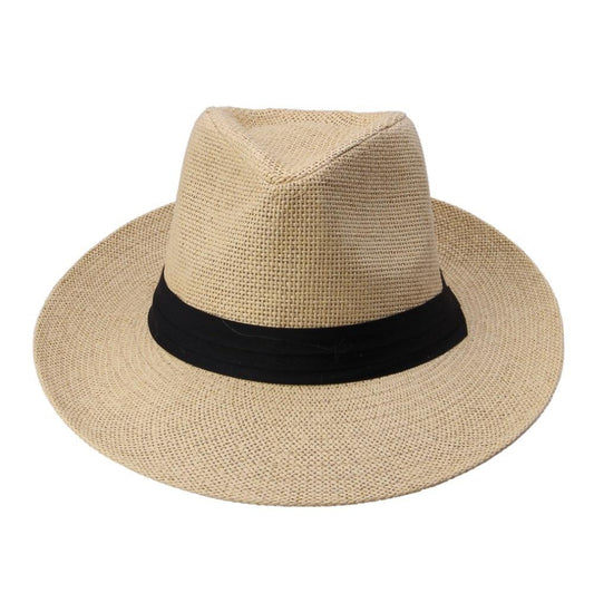Large Brim Paper Straw Panama Hat with Black Ribbon-Hats-Innovato Design-Black-Innovato Design
