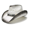 White and Black Crocodile Style Straw Cowboy Hat with Alloy Bead Band
