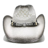 White and Black Crocodile Style Straw Cowboy Hat with Alloy Bead Band