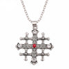 Stainless Steel Silver Jerusalem Cross Pendant with Ruby Crystal - InnovatoDesign