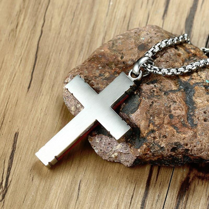 Vintage Silver & Rosewood Cross Pendant Necklace with 24" Chain-Necklaces-Innovato Design-Innovato Design