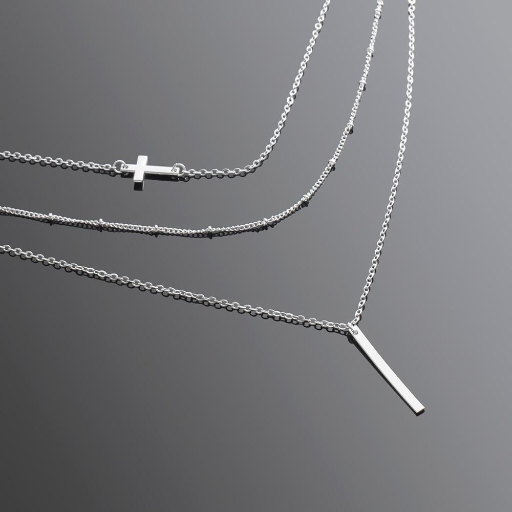 Multilayer Chain Necklace with Horizontal Cross and Long Vertical Plate Pendant-Necklaces-Innovato Design-Gold-Innovato Design