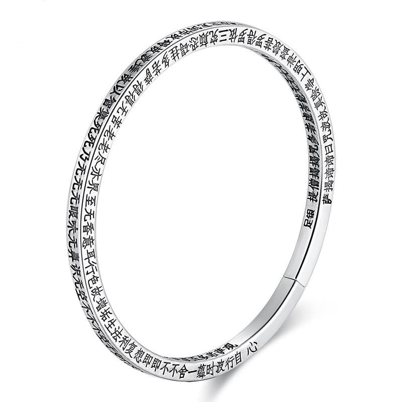 Buddhist Heart Sutra 990 Genuine Silver Vintage Open Cuff Bracelet-Bracelets-Innovato Design-Innovato Design