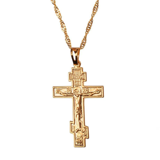 Gold Orthodox Cross with Jesus Pendant and Chain Necklace-Necklaces-Innovato Design-Innovato Design