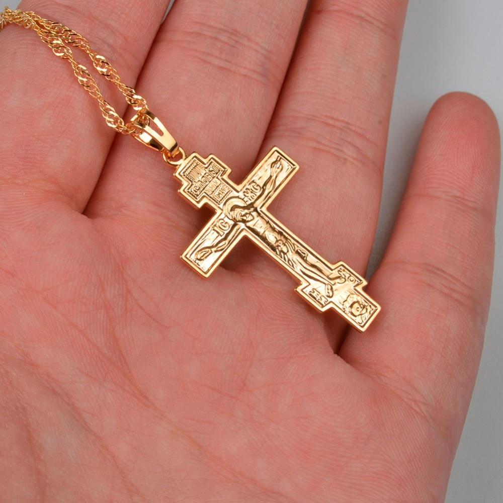 Gold Orthodox Cross with Jesus Pendant and Chain Necklace-Necklaces-Innovato Design-Innovato Design