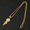 Cubic-Zirconia-Studded Gold-Plated Titanium Microphone Bling Chain Hip-hop Pendant Necklace
