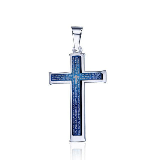 Lord's Prayer Stainless Steel Blue Plated Cross Pendant Necklace-Necklaces-Innovato Design-20inch-Innovato Design