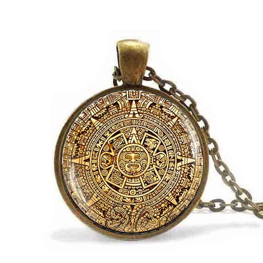 Mayan Calendar Bronze Pendant with Archaeological Glass Image-Pocket Watch-Innovato Design-Alfa-Innovato Design