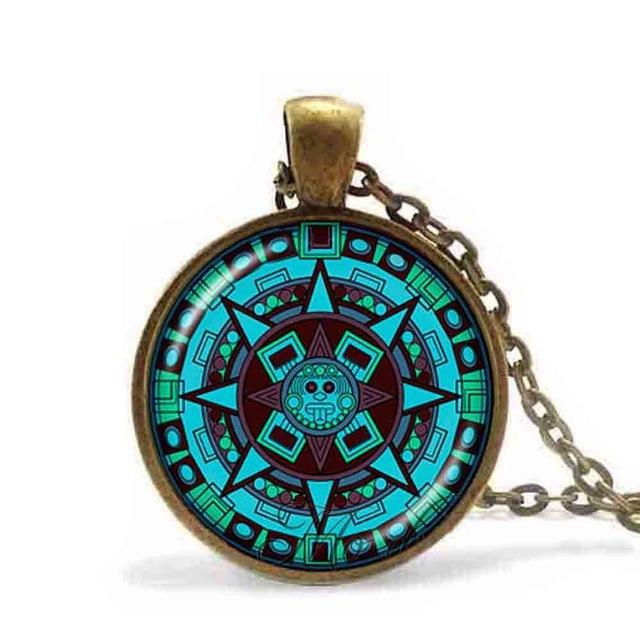 Mayan Calendar Bronze Pendant with Archaeological Glass Image-Pocket Watch-Innovato Design-Delta-Innovato Design