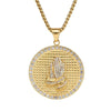 Crystal-Studded Gold-Plated Praying Hands Bling 316L Stainless Steel Hip-hop Pendant Necklace