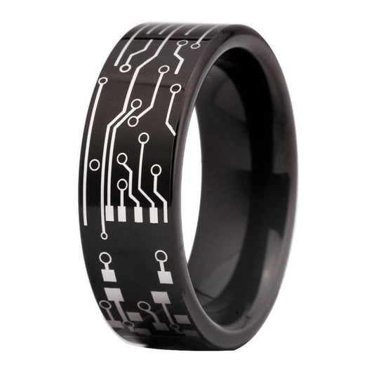 8mm Classic Circuit Board Design Black-Plated Tungsten Fashion Wedding Ring-Rings-Innovato Design-6-Innovato Design