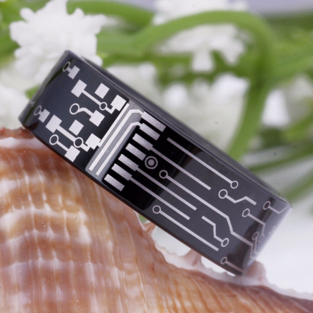 8mm Classic Circuit Board Design Black-Plated Tungsten Fashion Wedding Ring-Rings-Innovato Design-5-Innovato Design