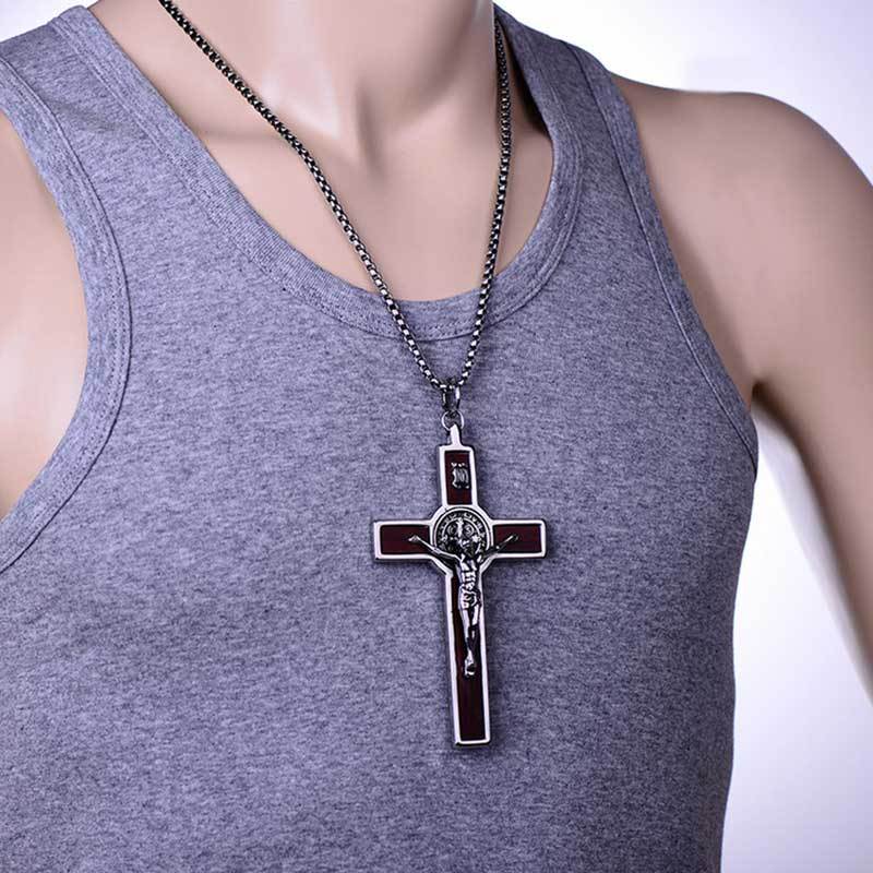 Men's 316L Stainless Steel Wood Cross Pendant Necklace-Necklaces-Innovato Design-Innovato Design