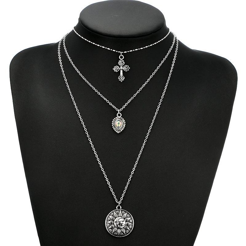 Multi-layer Antique Silver Necklace with 3 Symbolic Pendants-Necklaces-Innovato Design-Innovato Design